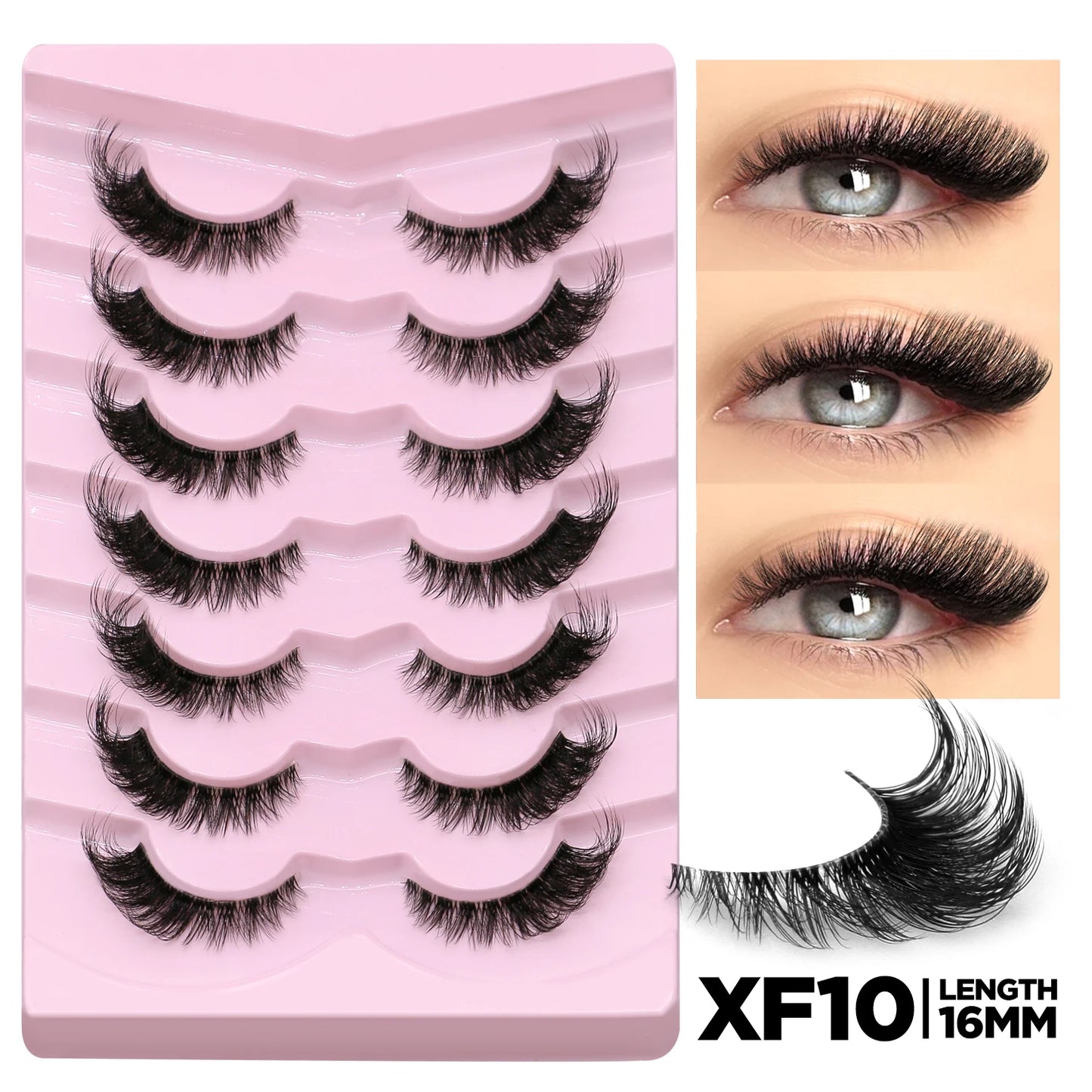 GROINNEYA False Eyelashes Cat Eye Lashes 5/7 Pairs Half Eye Lashes Fluffy Soft Natural Look Nvisible Band Mink lashes Makeup