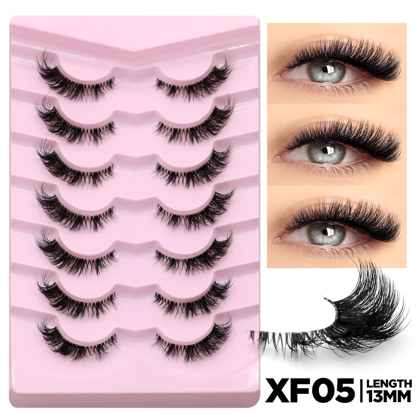 GROINNEYA False Eyelashes Cat Eye Lashes 5/7 Pairs Half Eye Lashes Fluffy Soft Natural Look Nvisible Band Mink lashes Makeup