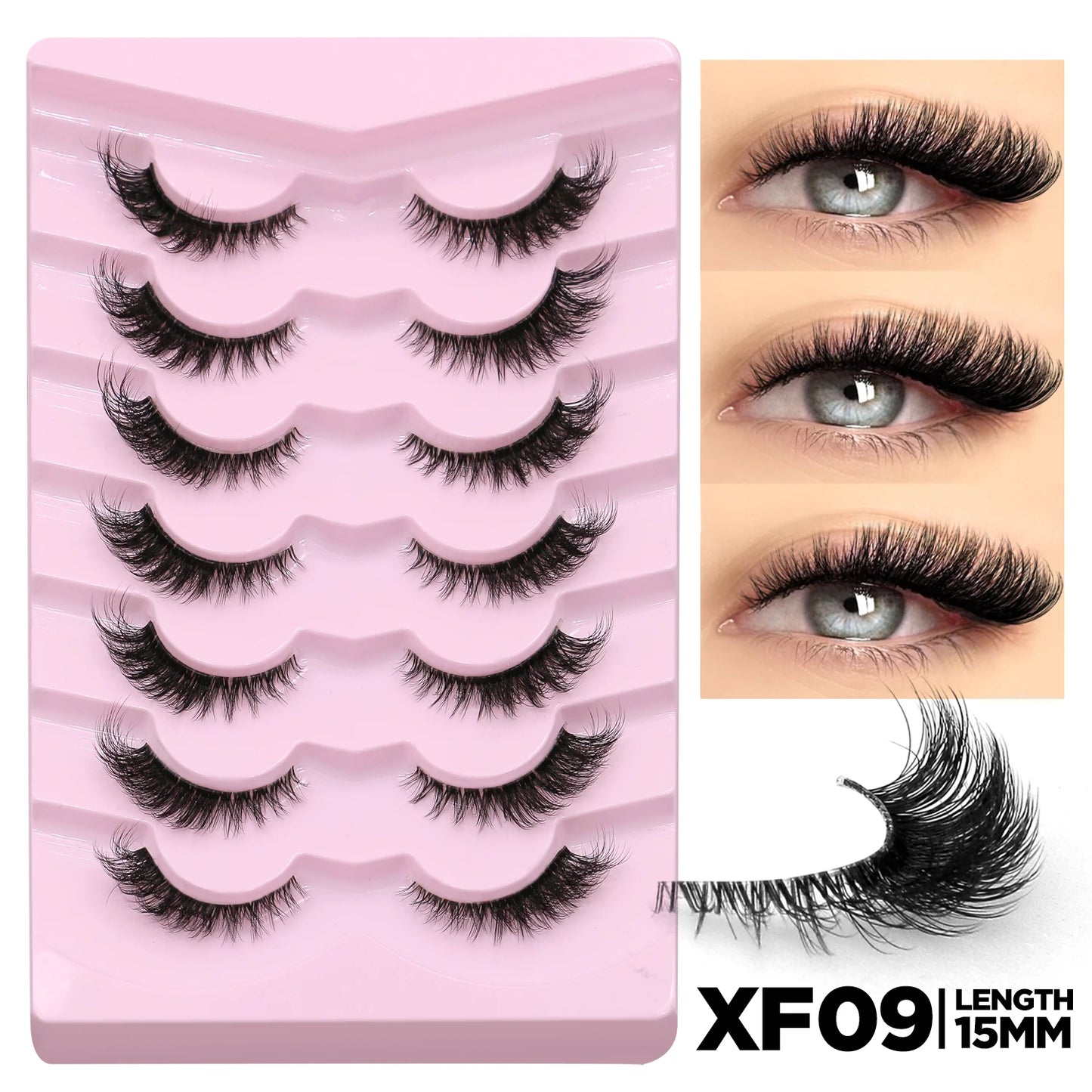 GROINNEYA False Eyelashes Cat Eye Lashes 5/7 Pairs Half Eye Lashes Fluffy Soft Natural Look Nvisible Band Mink lashes Makeup