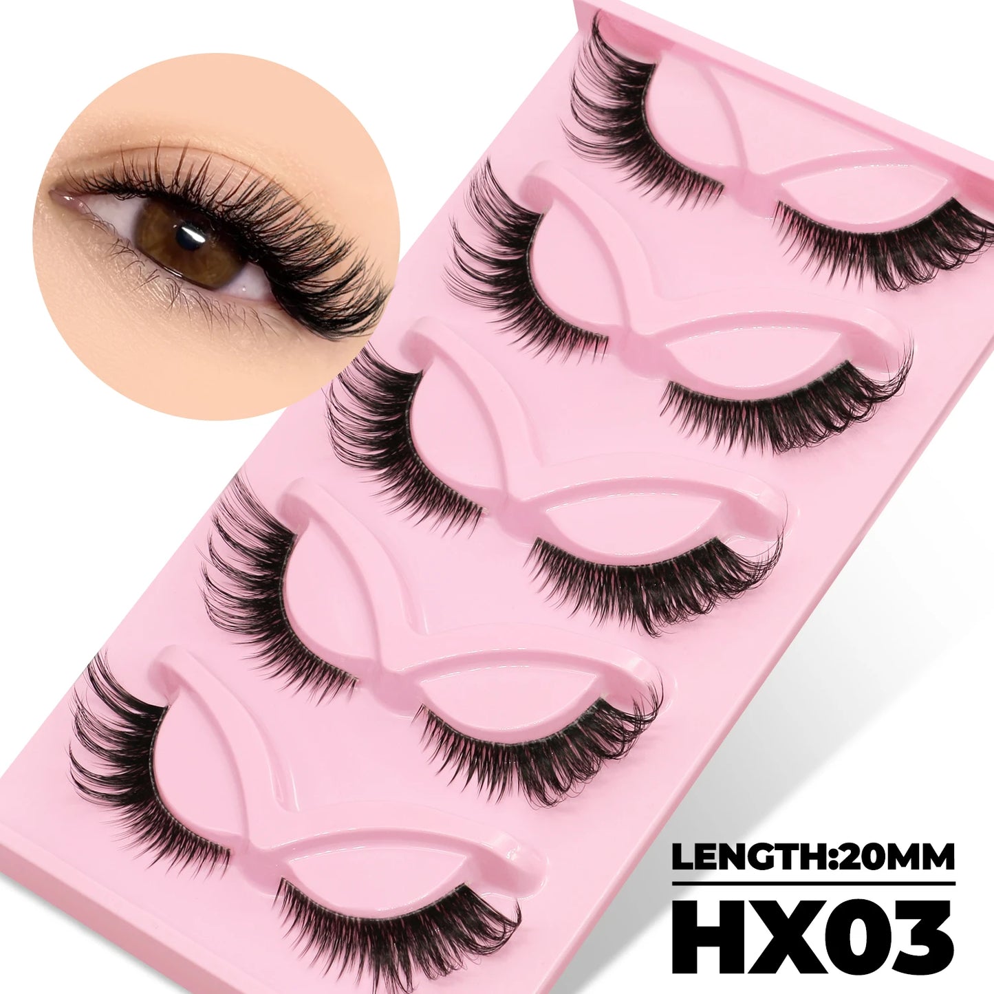 GROINNEYA False Eyelashes Cat Eye Lashes 5/7 Pairs Half Eye Lashes Fluffy Soft Natural Look Nvisible Band Mink lashes Makeup