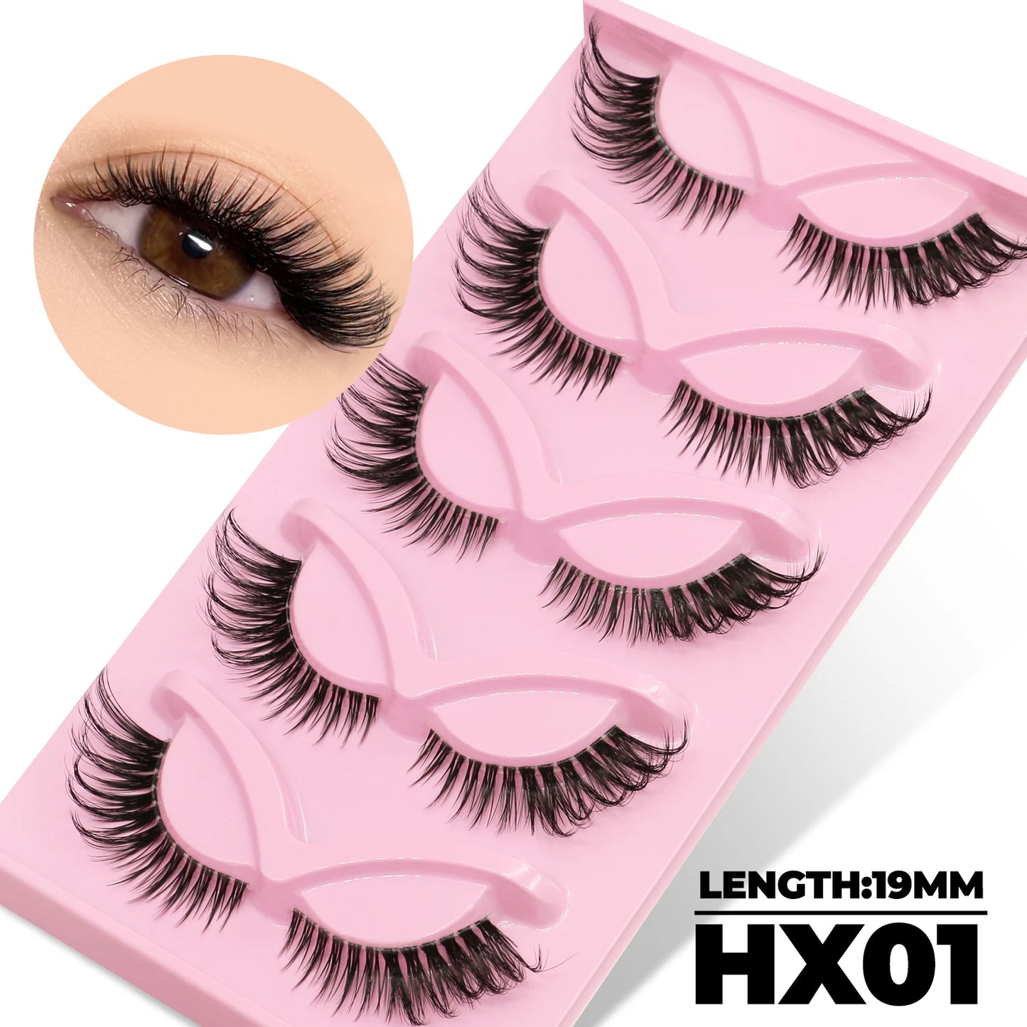 GROINNEYA False Eyelashes Cat Eye Lashes 5/7 Pairs Half Eye Lashes Fluffy Soft Natural Look Nvisible Band Mink lashes Makeup