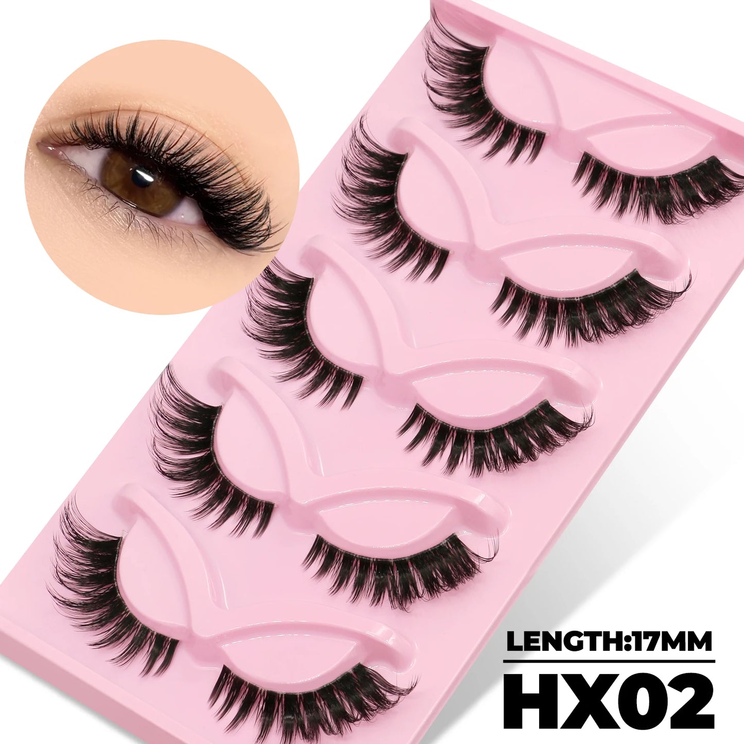 GROINNEYA False Eyelashes Cat Eye Lashes 5/7 Pairs Half Eye Lashes Fluffy Soft Natural Look Nvisible Band Mink lashes Makeup
