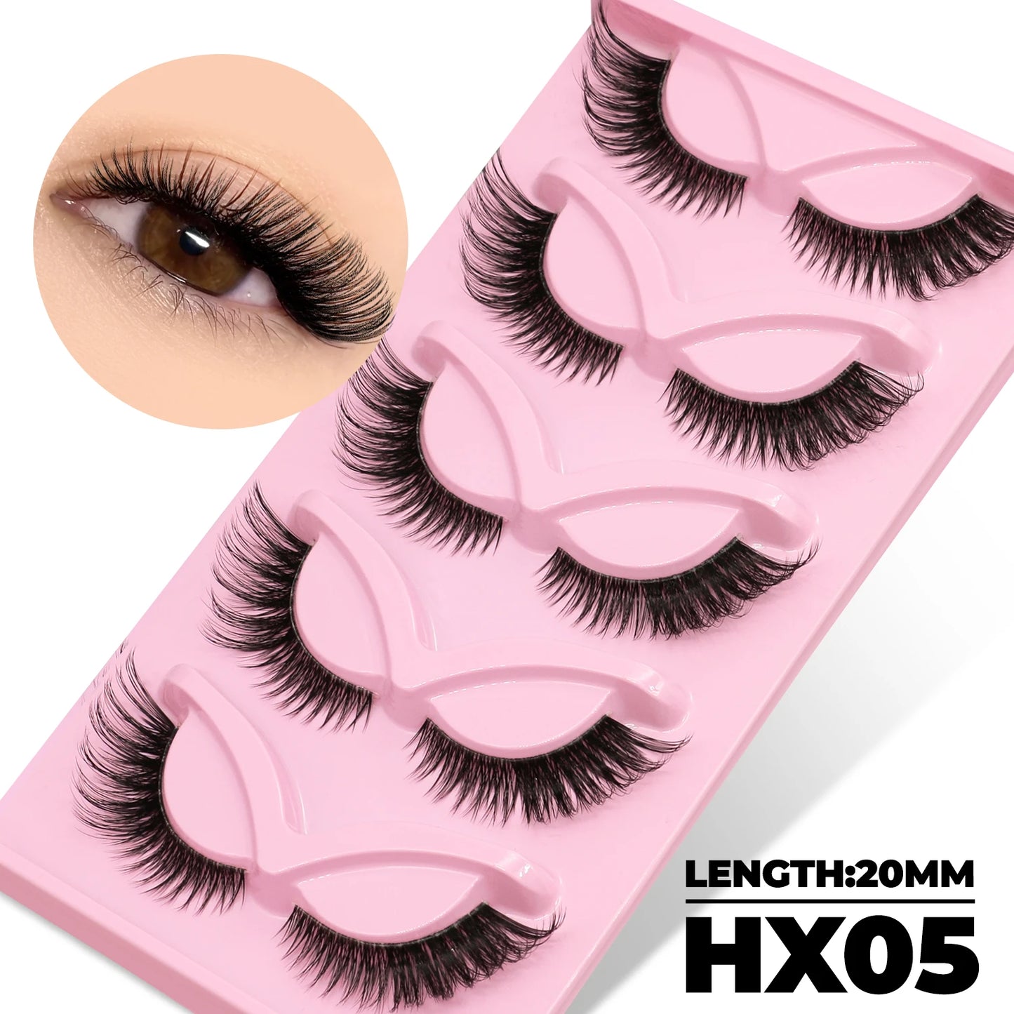GROINNEYA False Eyelashes Cat Eye Lashes 5/7 Pairs Half Eye Lashes Fluffy Soft Natural Look Nvisible Band Mink lashes Makeup