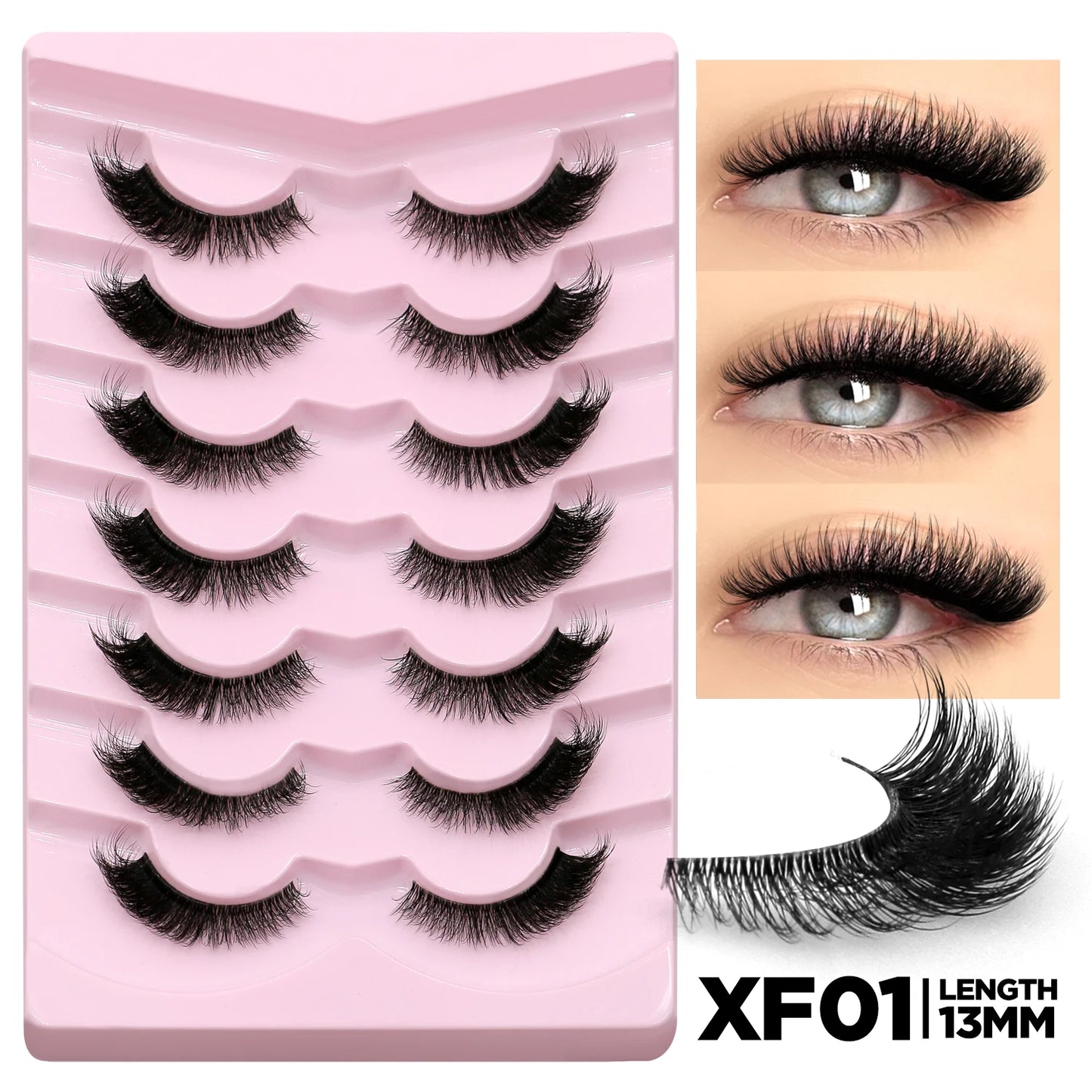 GROINNEYA False Eyelashes Cat Eye Lashes 5/7 Pairs Half Eye Lashes Fluffy Soft Natural Look Nvisible Band Mink lashes Makeup