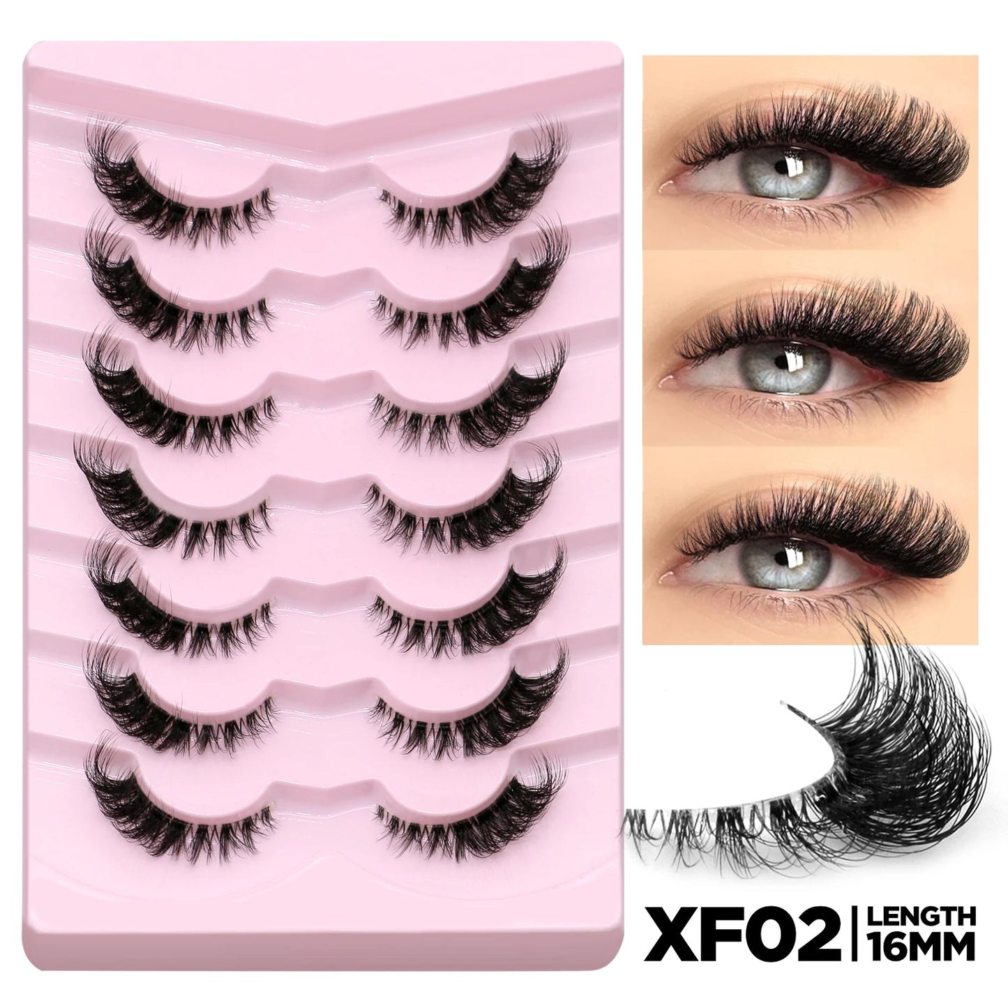 GROINNEYA False Eyelashes Cat Eye Lashes 5/7 Pairs Half Eye Lashes Fluffy Soft Natural Look Nvisible Band Mink lashes Makeup