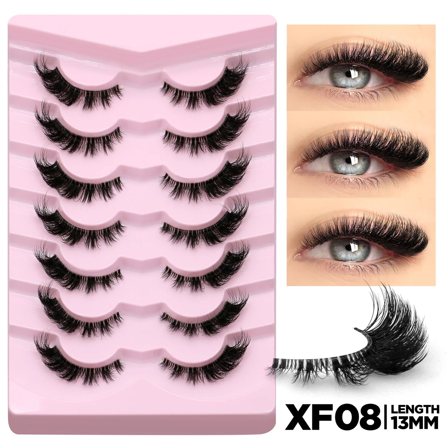 GROINNEYA False Eyelashes Cat Eye Lashes 5/7 Pairs Half Eye Lashes Fluffy Soft Natural Look Nvisible Band Mink lashes Makeup