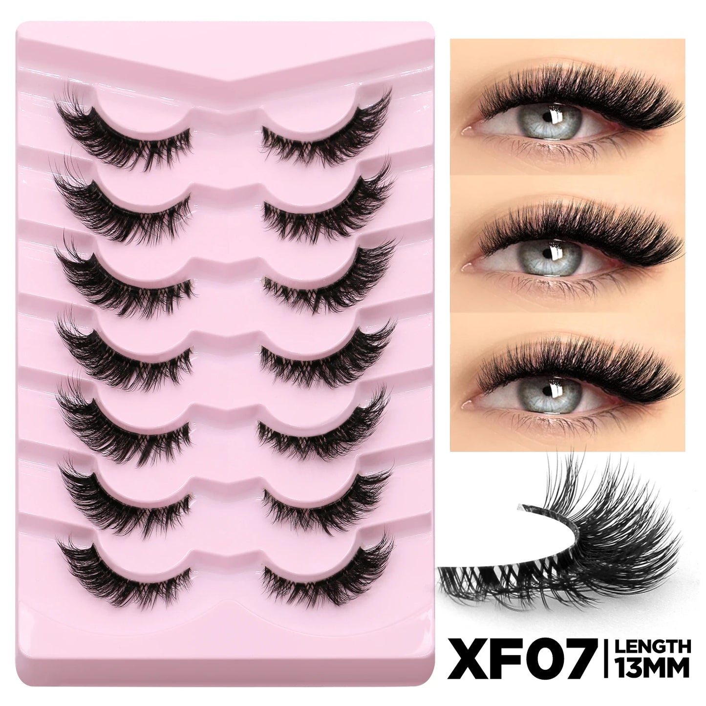 GROINNEYA False Eyelashes Cat Eye Lashes 5/7 Pairs Half Eye Lashes Fluffy Soft Natural Look Nvisible Band Mink lashes Makeup