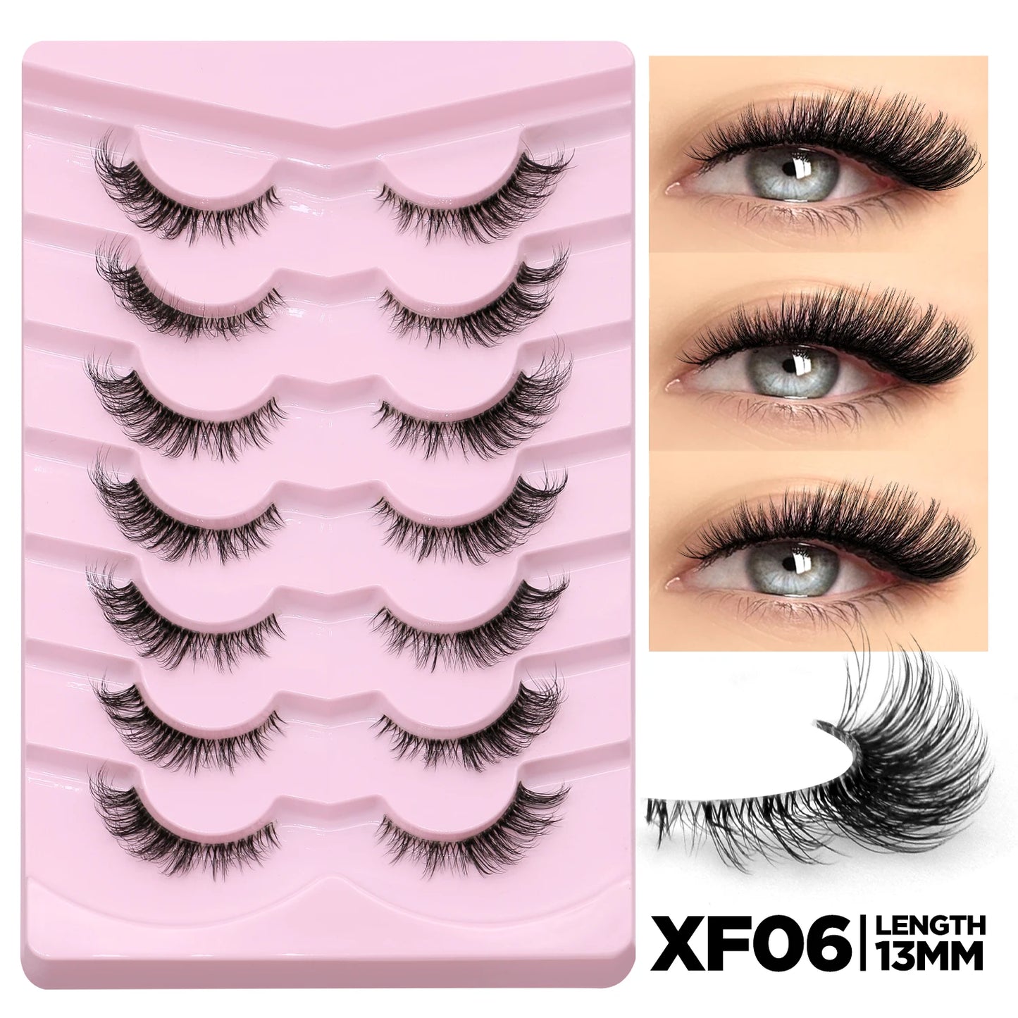 GROINNEYA False Eyelashes Cat Eye Lashes 5/7 Pairs Half Eye Lashes Fluffy Soft Natural Look Nvisible Band Mink lashes Makeup