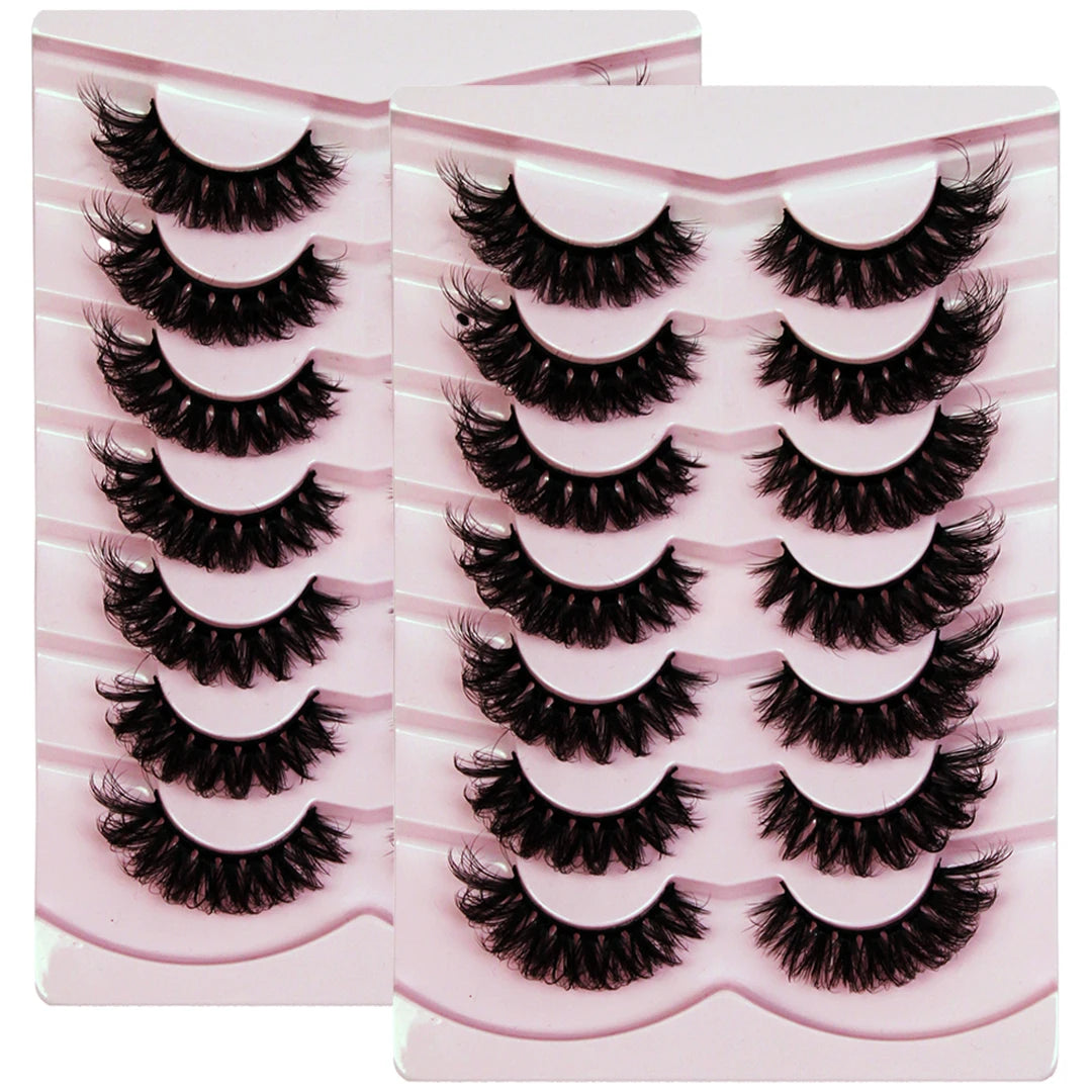 14Pairs/2Pack False Eyelashes Wispy Lashes Natural Look Fake Eyelashes Cat Eye Lashes Faux Mink Fluffy Strip False Lashes Pack