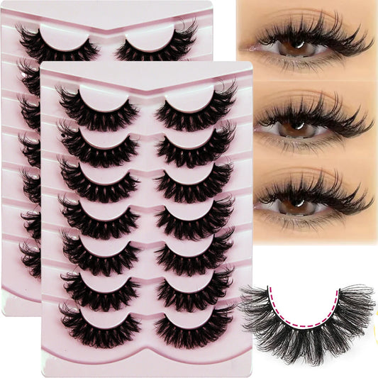 14Pairs/2Pack False Eyelashes Wispy Lashes Natural Look Fake Eyelashes Cat Eye Lashes Faux Mink Fluffy Strip False Lashes Pack